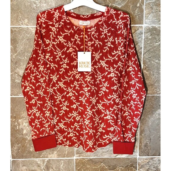 Women's Long Sleeve Thermal Top - Knox Rose Burgundy Print M - NWT - Picture 3 of 4